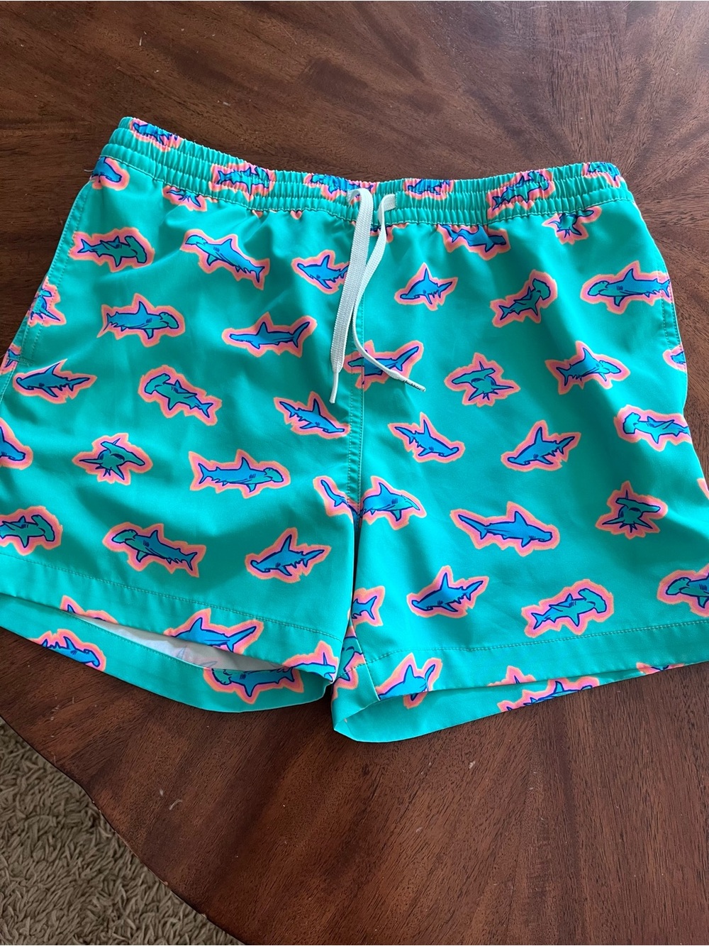 Youth Teal Shark Print Swim Shorts